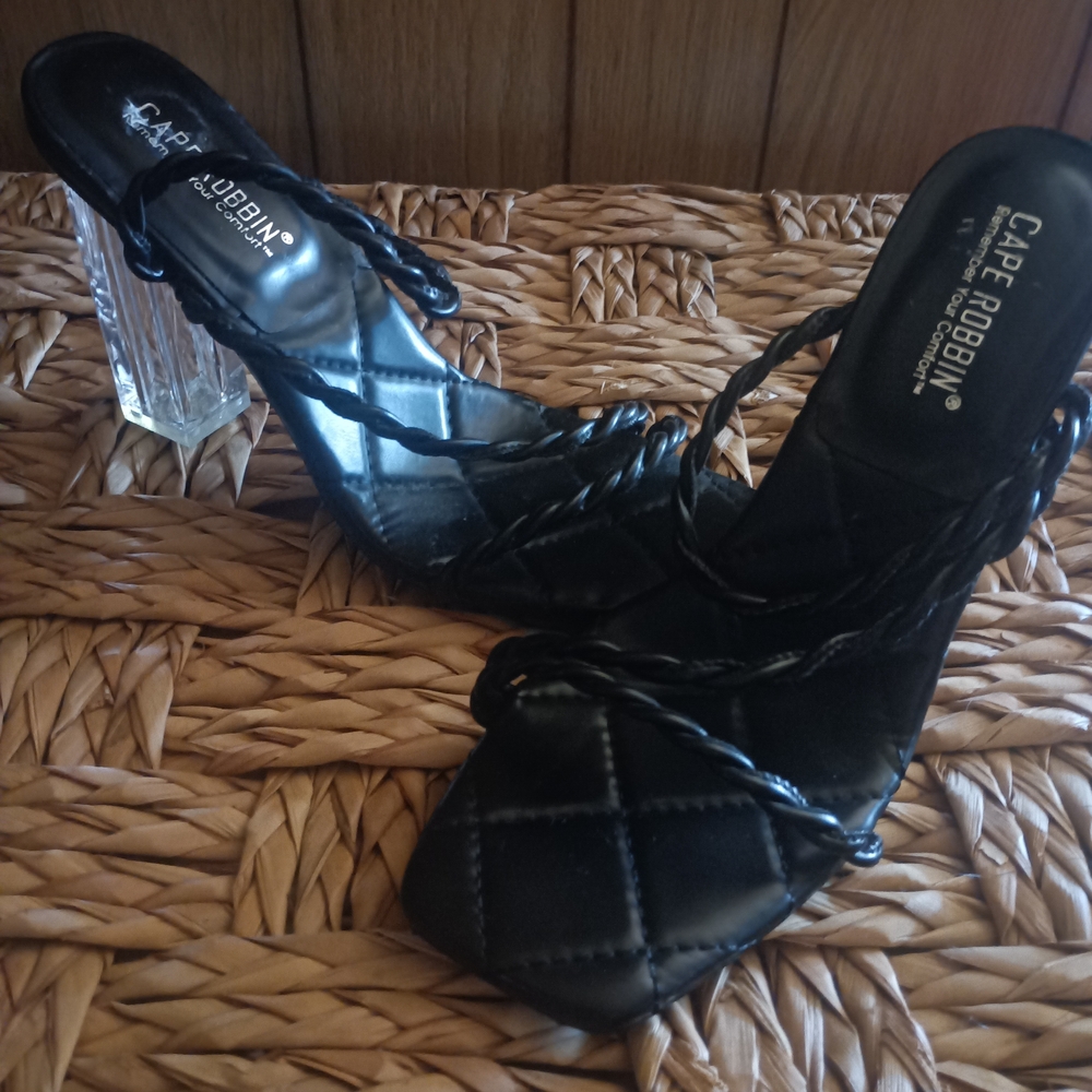 Cape Robbin Black Mules with Clear Heel